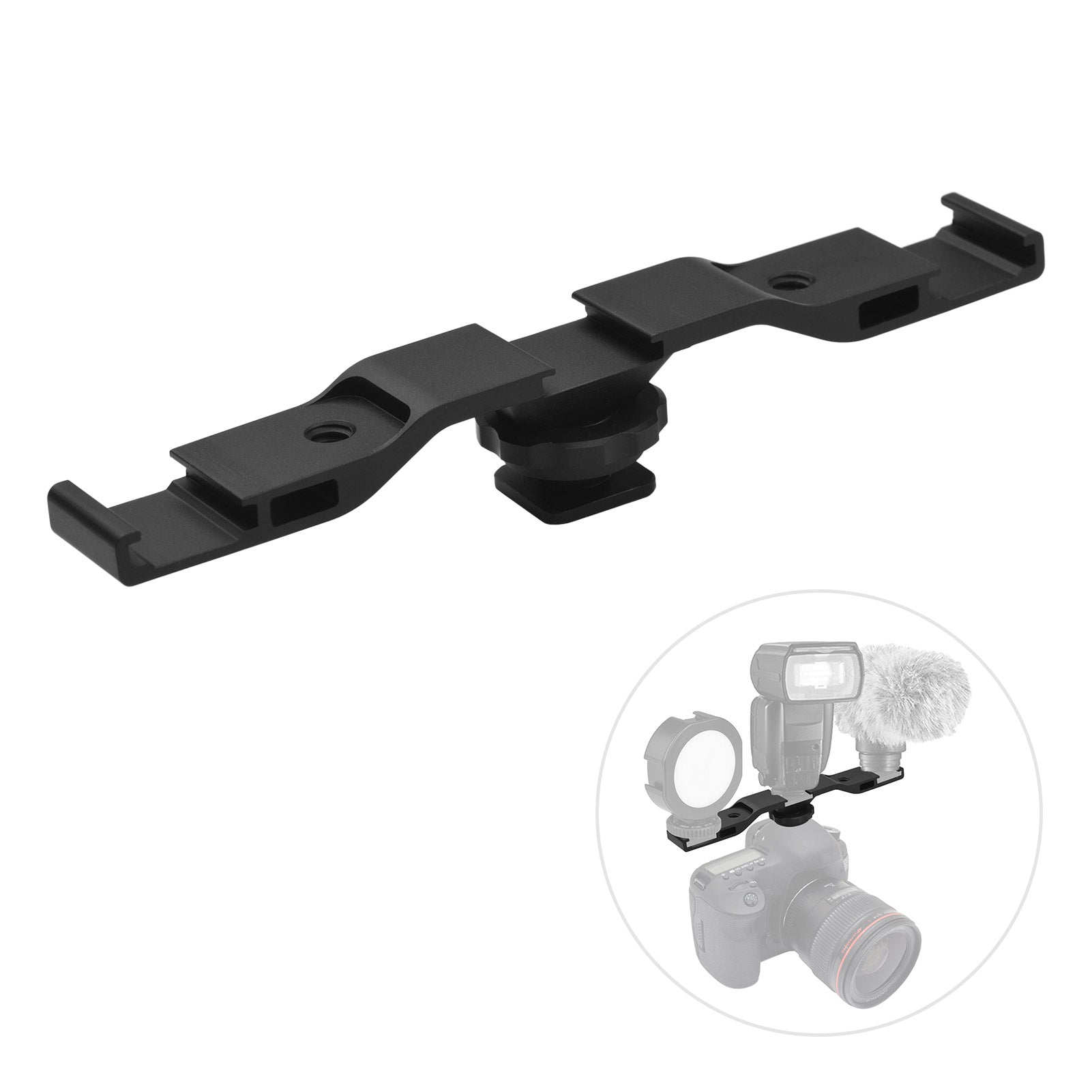 Triple Cold Shoe Extension Bar Universal Cold Shoe Mount Bracket Plate Adapter with 1/4 Screw Hole for Microphone/Video Recording/Live Stream Triple Cold Shoe Extension Bar Universal Cold Shoe Mount Bracket Plate Adapter with 1/4 Screw Hole for Microphone/Video Recording/Live Stream